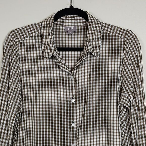 J.Jill Brown Gingham Button Down Long Sleeve Collared Blouse Top Size Small - Picture 5 of 12